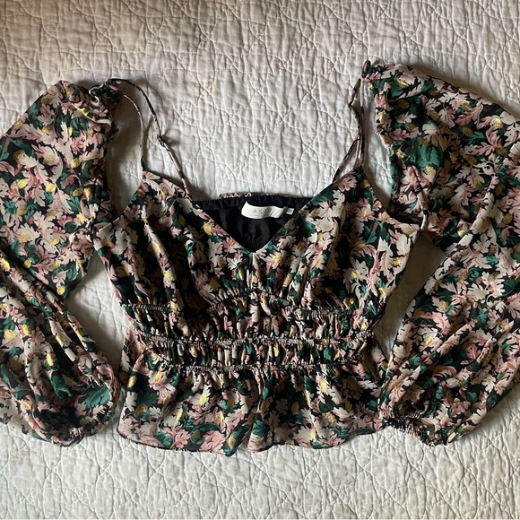Astr Tops - Astr Floral Blouse with Green and Pink Accents
